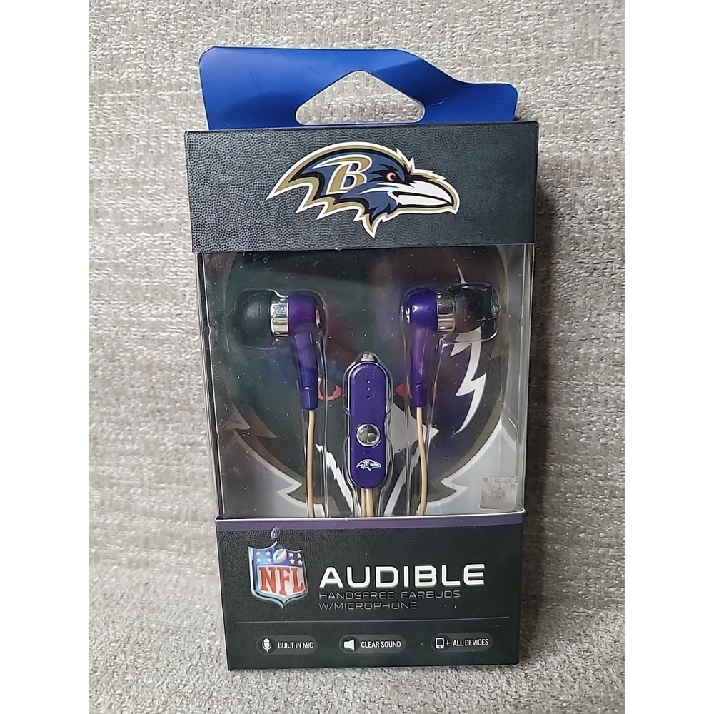 NFL Baltimore Ravens Audible‎ Handsfree Earbuds with Microphone NEW
